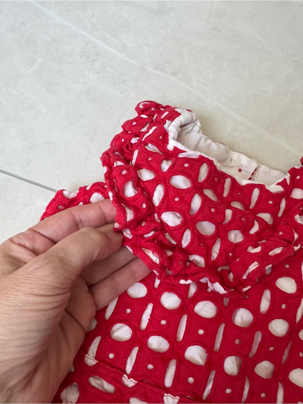 Janie and Jack Red Eyelet Romper - Picture 4 of 8